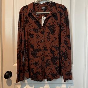 INC International Concepts Brown and Black Abstract-Print Button-Down Shirt